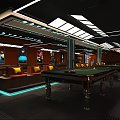 Modern Billiard Room Interior With Multiple Pool Tables And Comfortable Seating Area