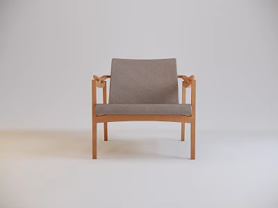 Stylish Leisure Chair With Wooden Frame And Gray Comfortable Cushion Design 3d model
