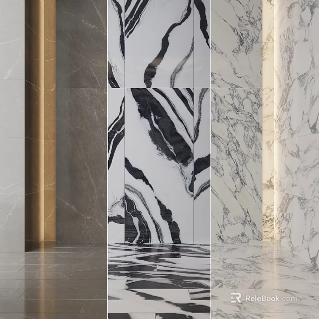 Marble Stone Components For Interior Design With Black White Patterns And Gray Surfaces 3d model 
