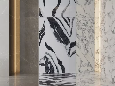 Marble Stone Components For Interior Design With Black White Patterns And Gray Surfaces 3d model