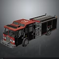 Red Fire Truck With White Stripes Rescue Equipment And Ladder On Black Background