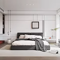 Modern Bedroom Interior Design With Dark Headboard Gray Blanket White Bedding And Green Plant