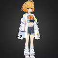 Anime Style Woman With Orange Twin Ponytail White Coat Black Skirt And White Boots