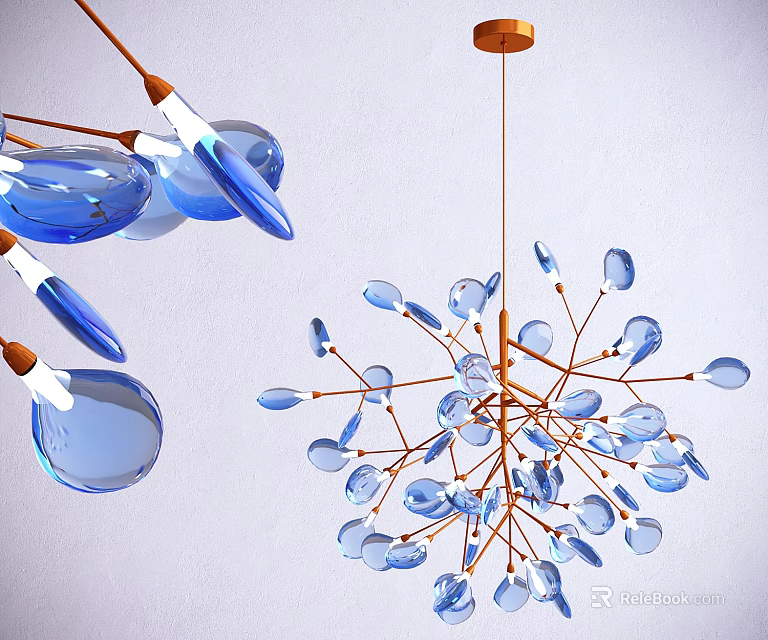 Elegant Modern Blue Glass Chandelier With Metal Frame And Decorative Elements 3d model