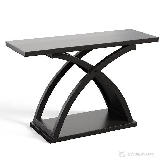 Modern Black Console Table With Cross Curved Base And Rectangular Top 3d model 