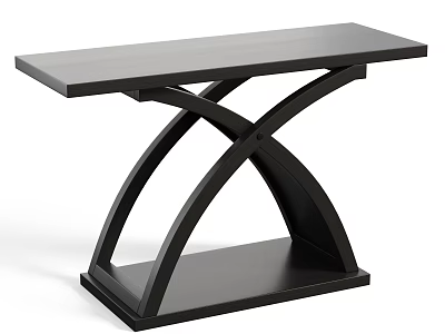 Modern Black Console Table With Cross Curved Base And Rectangular Top 3d model