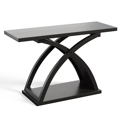 Modern Black Console Table With Cross Curved Base And Rectangular Top 3d model