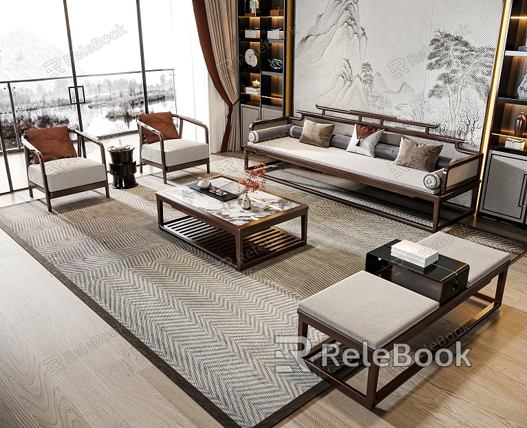 New Chinese Sofa Coffee Table Combination model