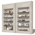 Modern Double Shelf Unit with Multiple Layers and Decorative Bowls Plates on Shelves