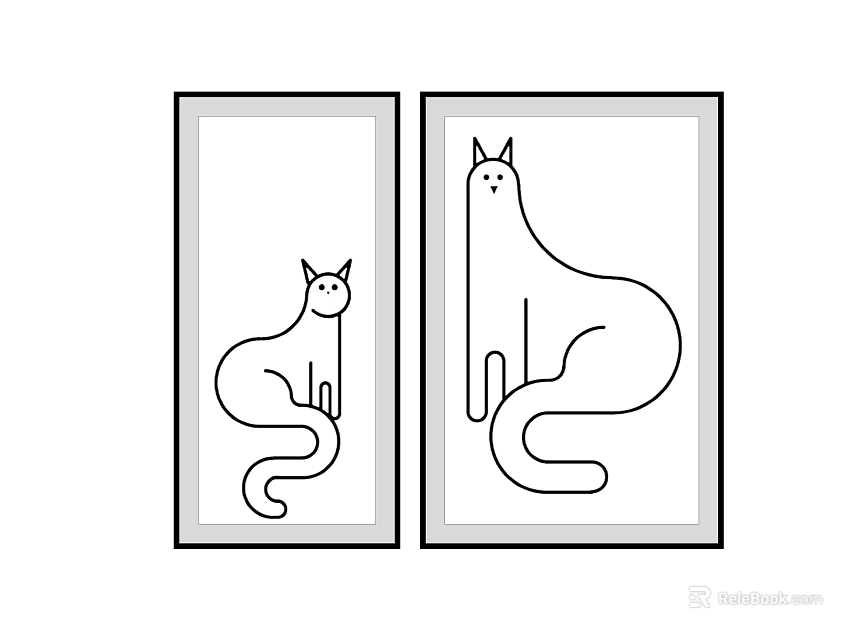 Two Minimalist Cat Line Art Framed Prints For Home Wall Decor 3d model 