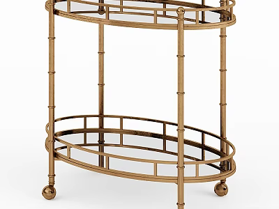 Gold Bamboo Style Two Tiered Decorative Serving Cart With Metal Frame And Wheels 3d model