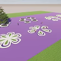 Flower Shaped Tree Pits Design On Purple Ground With Green Grass And Trees 3d model