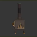 Vintage Old Fashioned Stove With Green Top Brown Body And Curved Chimney