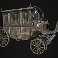 Vintage Horse Carriage With Wooden Structure Red Cushion And Decorative Wheels
