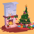 Christmas Decorative Ornament Set with Fireplace Christmas Tree Gift Boxes and Baubles