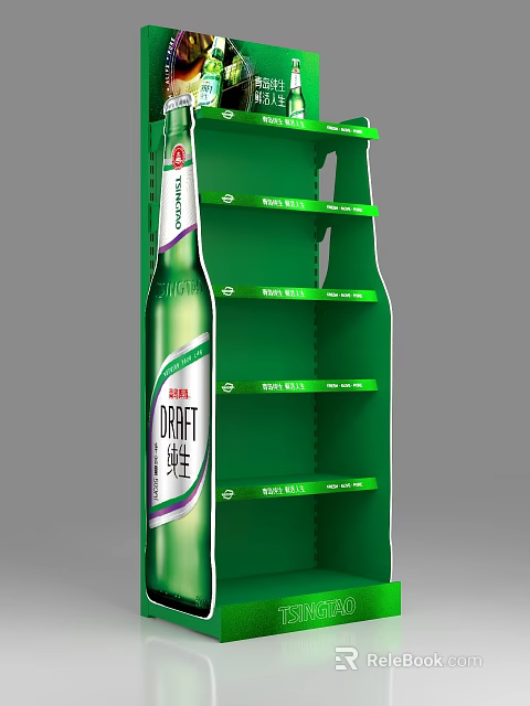 Green Display Shelf with Multiple Layers and Green Dividers for Draft Beer 3d model