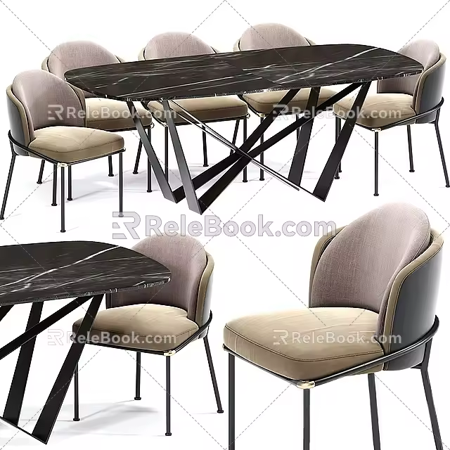 Seat Table Dining Table and Chair Combination Single Chair Chair Dining Table 3d model