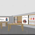 Modern Electronics Retail Store With Display Shelves Mobile Phones And Wooden Tables