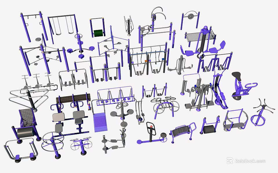 Various Types of Sports Equipment 3D Models Including Gym Machines and Fitness Gear 3d model 