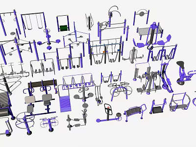 Various Types of Sports Equipment 3D Models Including Gym Machines and Fitness Gear 3d model