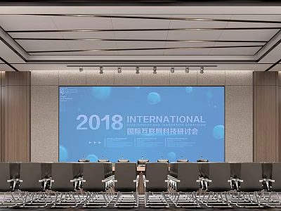 Modern Conference Room Interior With Large Screen For International Technology Conference 3d model