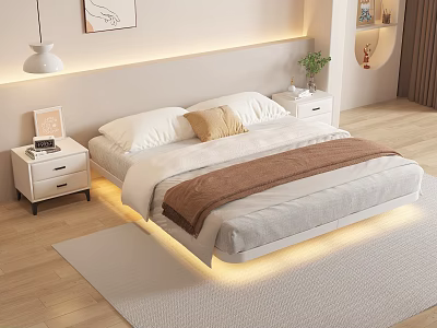 Modern Bedroom Interior With Platform Bed Nightstands And Ambient Lighting 3d model