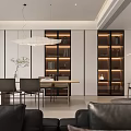 Modern Study Room Interior With Wooden Table Potted Plant Bookshelf And Warm Lighting
