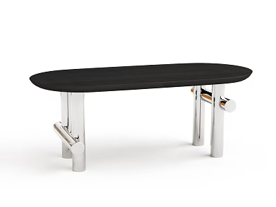 Modern Dining Table With Black Tabletop And Silver Metal Legs 3d model