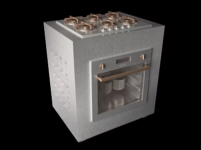 Modern Stainless Steel Kitchen Appliance Stove Oven Combo With Multiple Burners And Glass Door 3d model