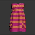 Pink and Orange Striped Skirt with Ruffled Waist and Flared Hem Design