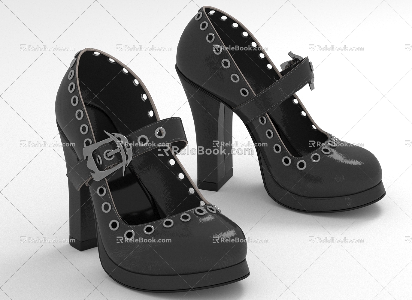 Modern round toe high heels 3d model