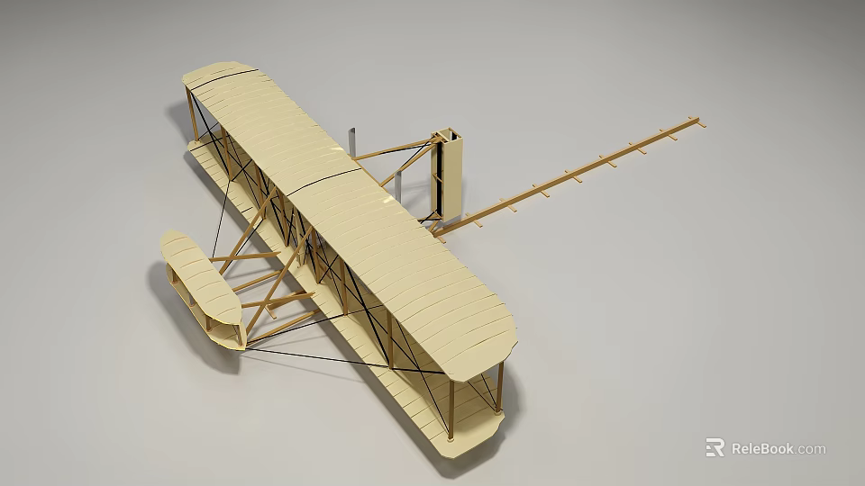 Retro Biplane Passenger Plane Scale Model With Wooden Frame And Detailed Wing Structure 3d model 