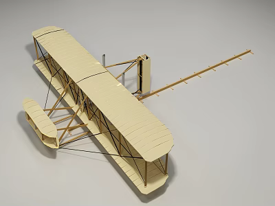 Retro Biplane Passenger Plane Scale Model With Wooden Frame And Detailed Wing Structure 3d model