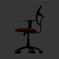 Modern Office Chair Featuring Black Frame Red Seat Cushion Mesh Backrest And Armrests With Wheels