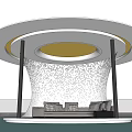 Modern Leisure Pavilion Featuring Round Canopy Curved Walls Bench Cushions and Yellow LED Strip