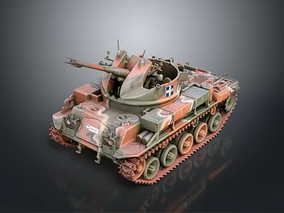 Detailed Military Tank With Camouflage Paint Turret Gun And Track System 3d model