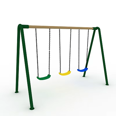 Playground Equipment with Green Frame Three Swings and Colorful Green Yellow Blue Seats 3d model