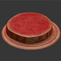 Sliced Watermelon With Red Flesh Black Seeds Green Rind On Wooden Plate Gray Background