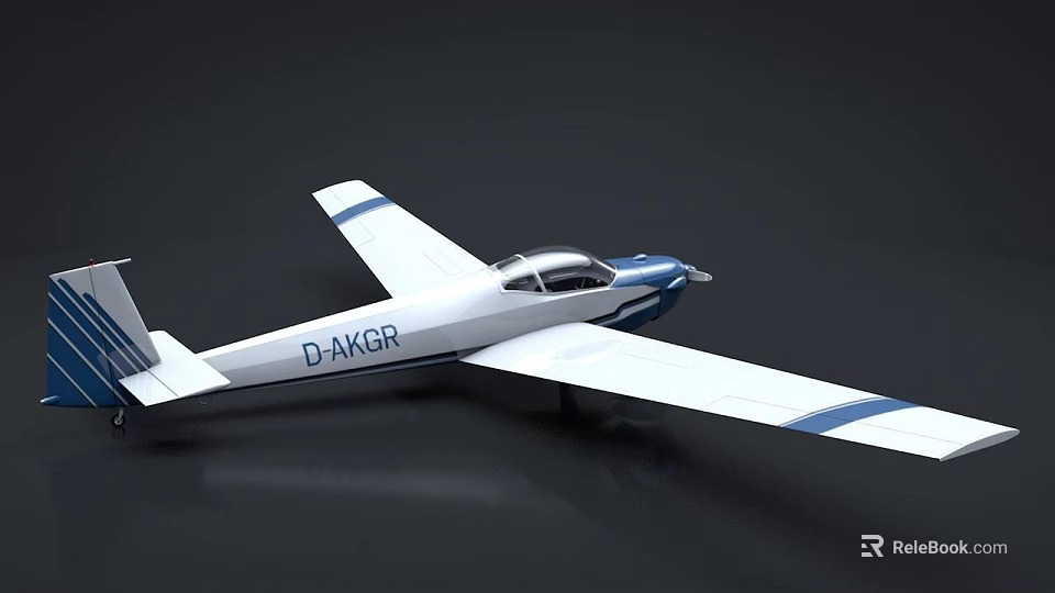 Passenger Plane Model With White And Blue Livery D-AKGR Registration Transparent Cockpit And Wings 3d model 