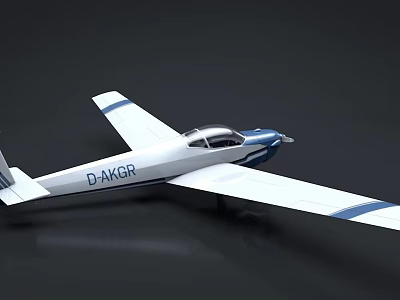 Passenger Plane Model With White And Blue Livery D-AKGR Registration Transparent Cockpit And Wings 3d model