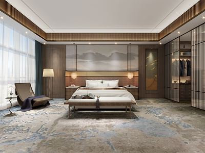 New Chinese Room Hotel Room 3d model