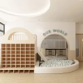 Baby Dolphin Nursery Interior With Arched Design Light Blue Walls Bookshelves And Welcome Sign