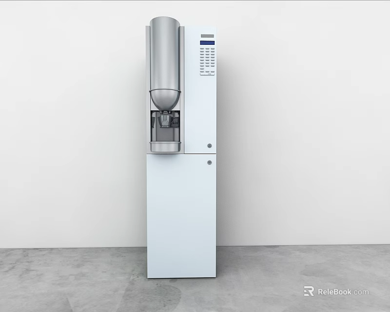 Standalone Vertical Dispenser With White Cabinet Silver Top Control Panel Against White Wall Gray Floor 3d model 