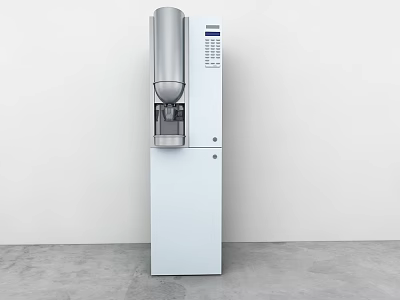 Standalone Vertical Dispenser With White Cabinet Silver Top Control Panel Against White Wall Gray Floor 3d model