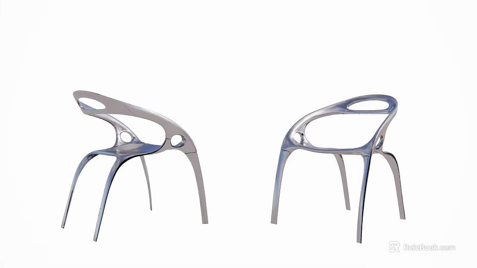 Modern Single Chair With Sleek Silver Metal Frame And Curved Armrest Design 3d model