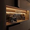 Modern Minimalist Cream White Sideboard With Built In LED Light Marble Backdrop And Ample Storage