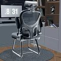Modern Study Room Interior With Desk Computer Office Chair Bookshelf And Table Lamp
