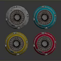 Colorful Circular Equipment with Yellow Orange Red Blue Bases and Numbered Tops