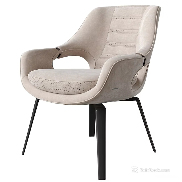 Modern Leisure Chair With Light Beige Upholstery Curved Arms And Black Metal Legs 3d model 
