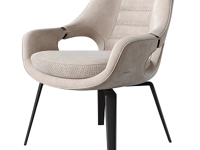 Modern Leisure Chair With Light Beige Upholstery Curved Arms And Black Metal Legs 3d model
